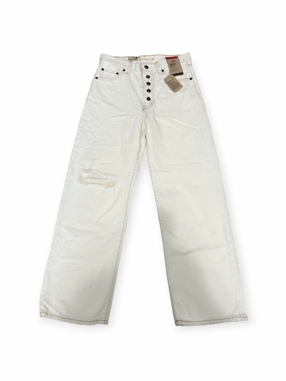 Levis Ribcage Straight Ankle Jeans Womens 26 Off White High Rise New